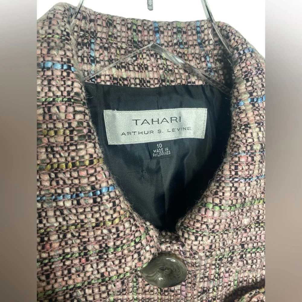 TAHARI Pink Black Mint and Blue tweed Two pocket classic Blazer Size Size 10 - Picture 3 of 7